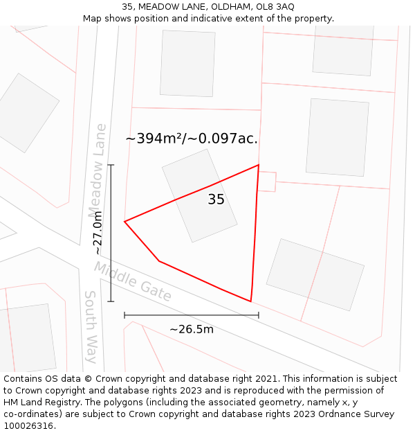 35, MEADOW LANE, OLDHAM, OL8 3AQ: Plot and title map