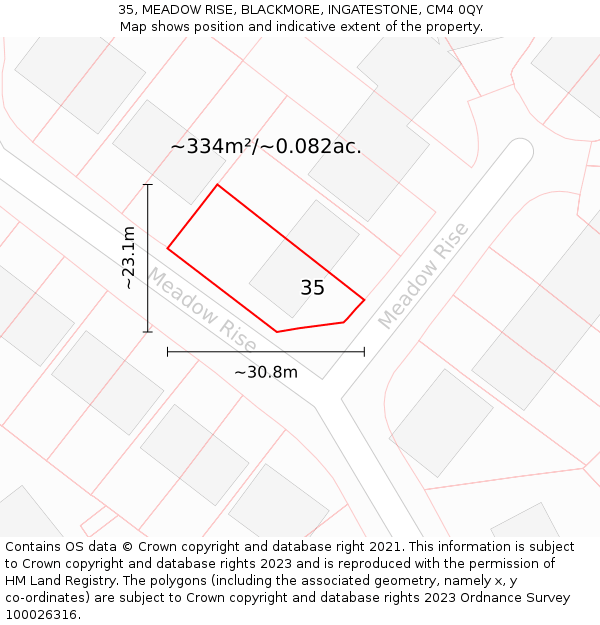 35, MEADOW RISE, BLACKMORE, INGATESTONE, CM4 0QY: Plot and title map