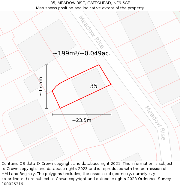 35, MEADOW RISE, GATESHEAD, NE9 6GB: Plot and title map