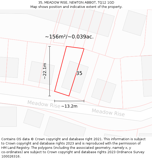 35, MEADOW RISE, NEWTON ABBOT, TQ12 1GD: Plot and title map