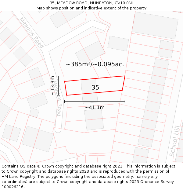 35, MEADOW ROAD, NUNEATON, CV10 0NL: Plot and title map