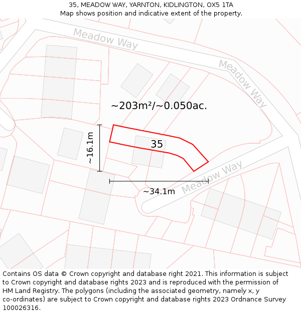 35, MEADOW WAY, YARNTON, KIDLINGTON, OX5 1TA: Plot and title map