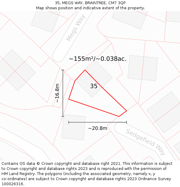 35, MEGS WAY, BRAINTREE, CM7 3QP: Plot and title map