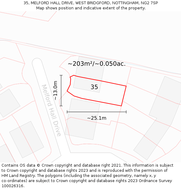 35, MELFORD HALL DRIVE, WEST BRIDGFORD, NOTTINGHAM, NG2 7SP: Plot and title map