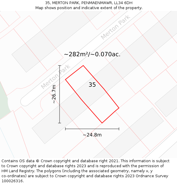 35, MERTON PARK, PENMAENMAWR, LL34 6DH: Plot and title map