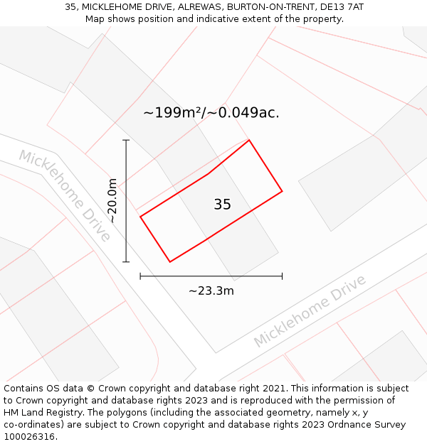 35, MICKLEHOME DRIVE, ALREWAS, BURTON-ON-TRENT, DE13 7AT: Plot and title map