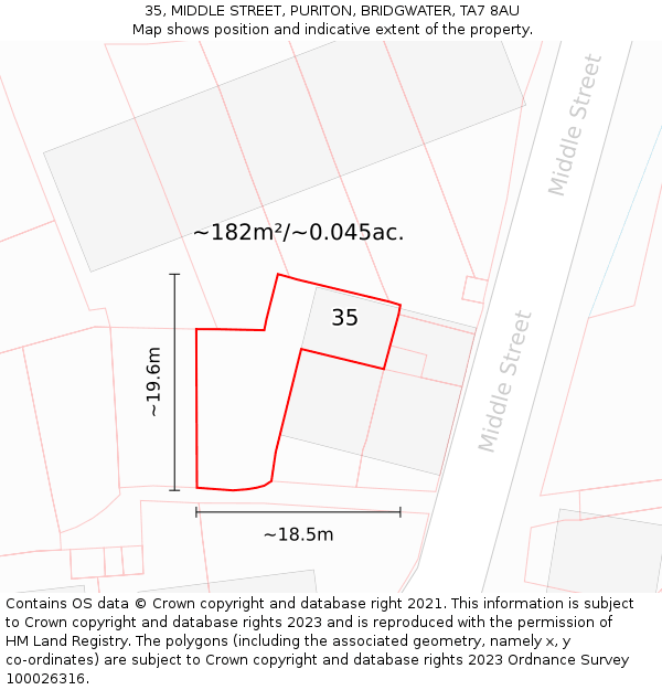 35, MIDDLE STREET, PURITON, BRIDGWATER, TA7 8AU: Plot and title map