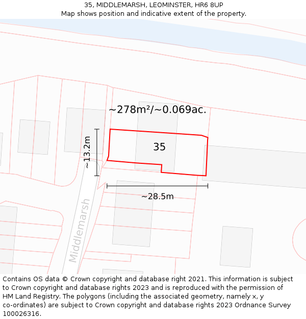 35, MIDDLEMARSH, LEOMINSTER, HR6 8UP: Plot and title map