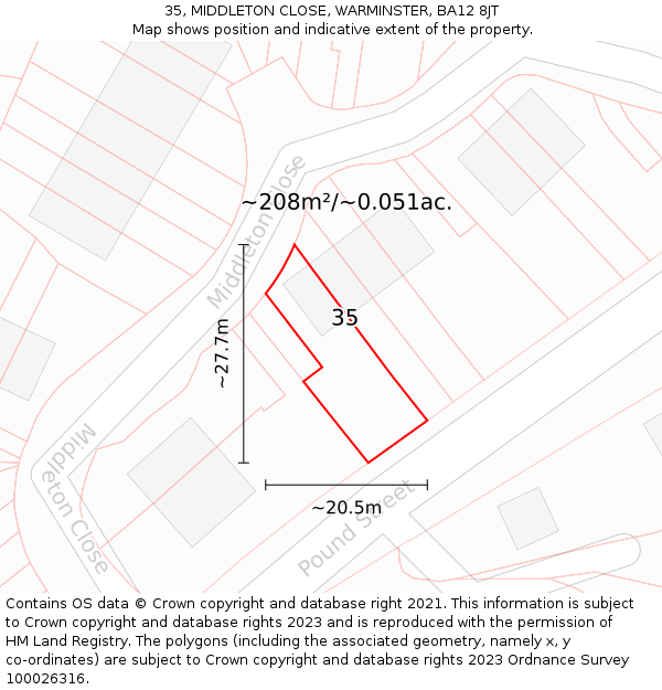 35, MIDDLETON CLOSE, WARMINSTER, BA12 8JT: Plot and title map