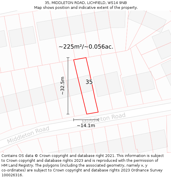 35, MIDDLETON ROAD, LICHFIELD, WS14 9NB: Plot and title map