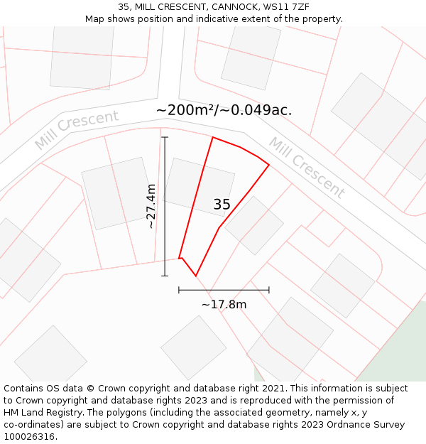 35, MILL CRESCENT, CANNOCK, WS11 7ZF: Plot and title map