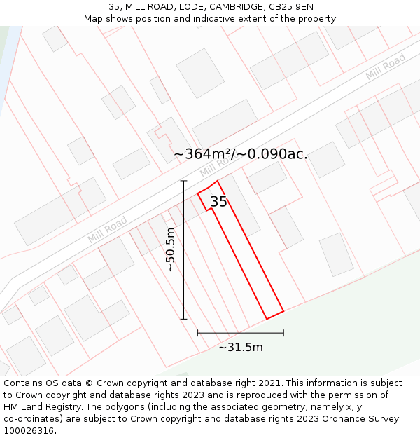 35, MILL ROAD, LODE, CAMBRIDGE, CB25 9EN: Plot and title map