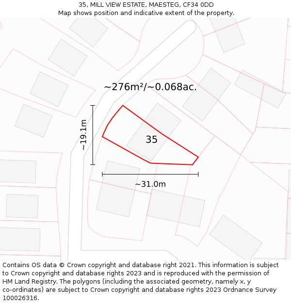 35, MILL VIEW ESTATE, MAESTEG, CF34 0DD: Plot and title map