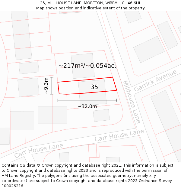 35, MILLHOUSE LANE, MORETON, WIRRAL, CH46 6HL: Plot and title map