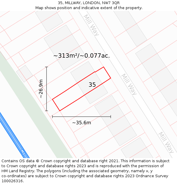35, MILLWAY, LONDON, NW7 3QR: Plot and title map
