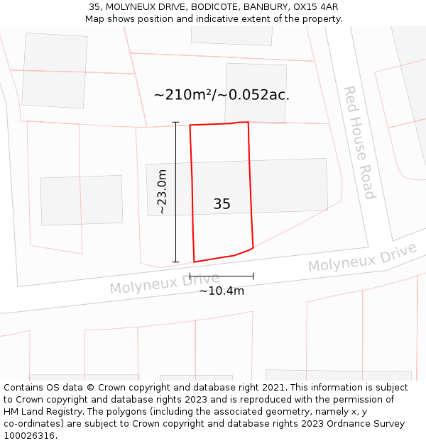 35, MOLYNEUX DRIVE, BODICOTE, BANBURY, OX15 4AR: Plot and title map