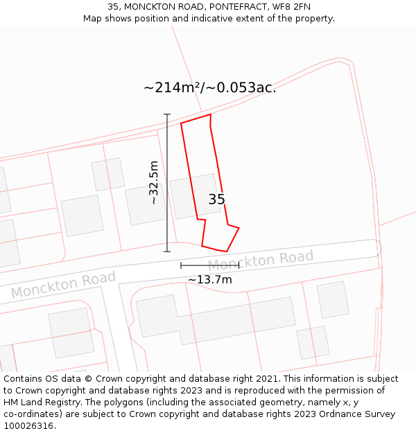 35, MONCKTON ROAD, PONTEFRACT, WF8 2FN: Plot and title map