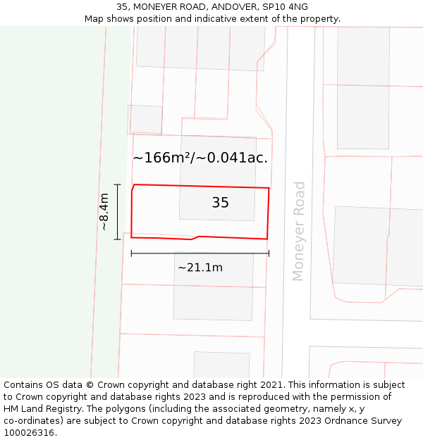 35, MONEYER ROAD, ANDOVER, SP10 4NG: Plot and title map