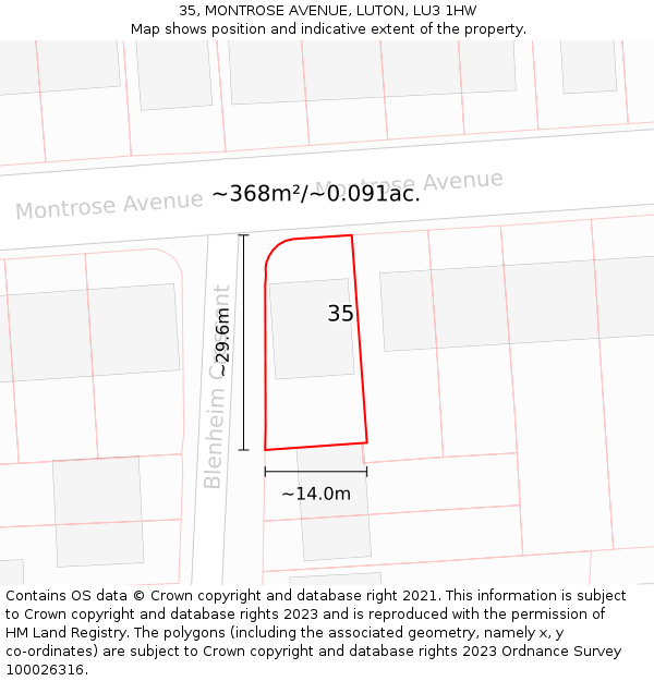 35, MONTROSE AVENUE, LUTON, LU3 1HW: Plot and title map