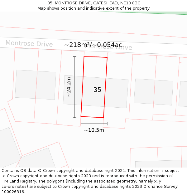 35, MONTROSE DRIVE, GATESHEAD, NE10 8BG: Plot and title map