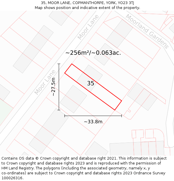 35, MOOR LANE, COPMANTHORPE, YORK, YO23 3TJ: Plot and title map