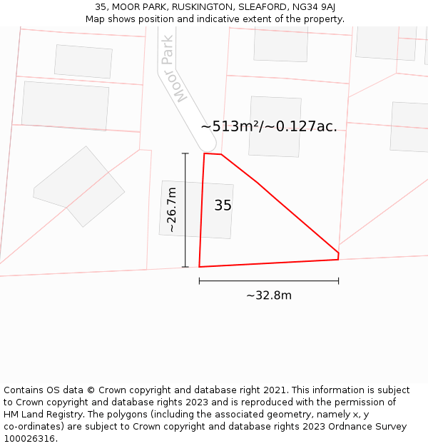 35, MOOR PARK, RUSKINGTON, SLEAFORD, NG34 9AJ: Plot and title map