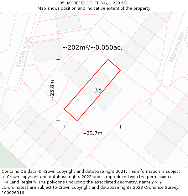 35, MOREFIELDS, TRING, HP23 5EU: Plot and title map