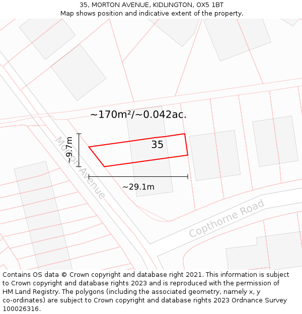 35, MORTON AVENUE, KIDLINGTON, OX5 1BT: Plot and title map