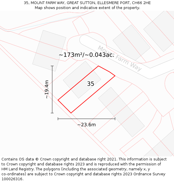 35, MOUNT FARM WAY, GREAT SUTTON, ELLESMERE PORT, CH66 2HE: Plot and title map