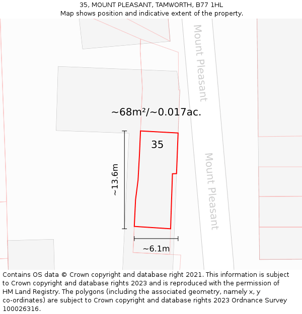 35, MOUNT PLEASANT, TAMWORTH, B77 1HL: Plot and title map