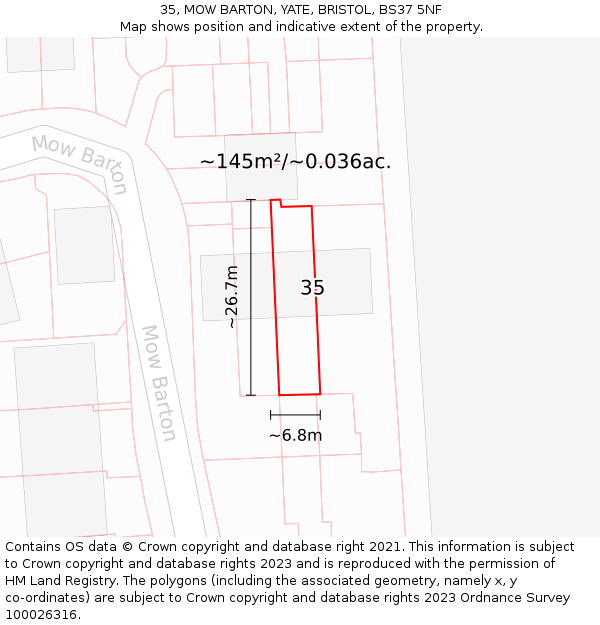 35, MOW BARTON, YATE, BRISTOL, BS37 5NF: Plot and title map