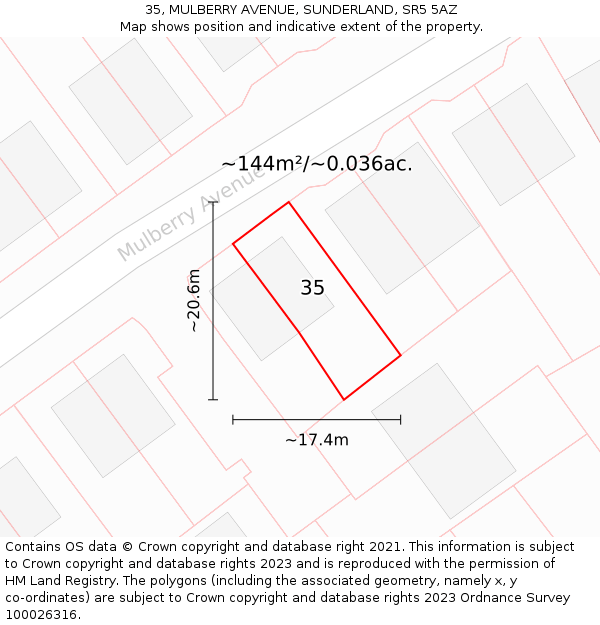 35, MULBERRY AVENUE, SUNDERLAND, SR5 5AZ: Plot and title map