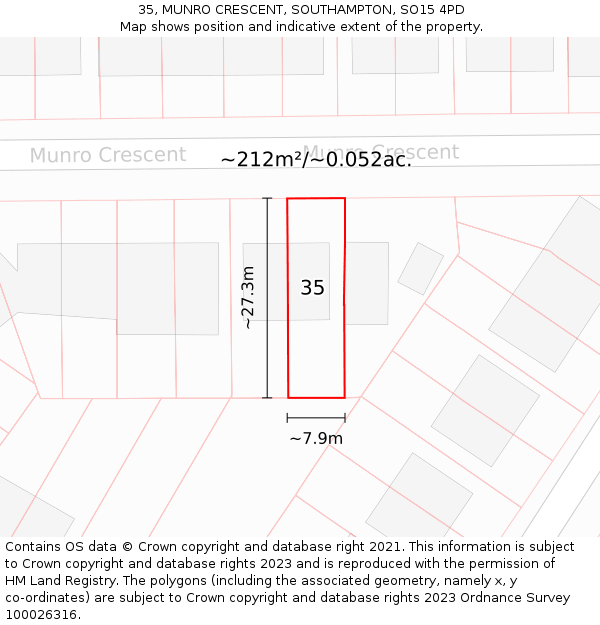 35, MUNRO CRESCENT, SOUTHAMPTON, SO15 4PD: Plot and title map