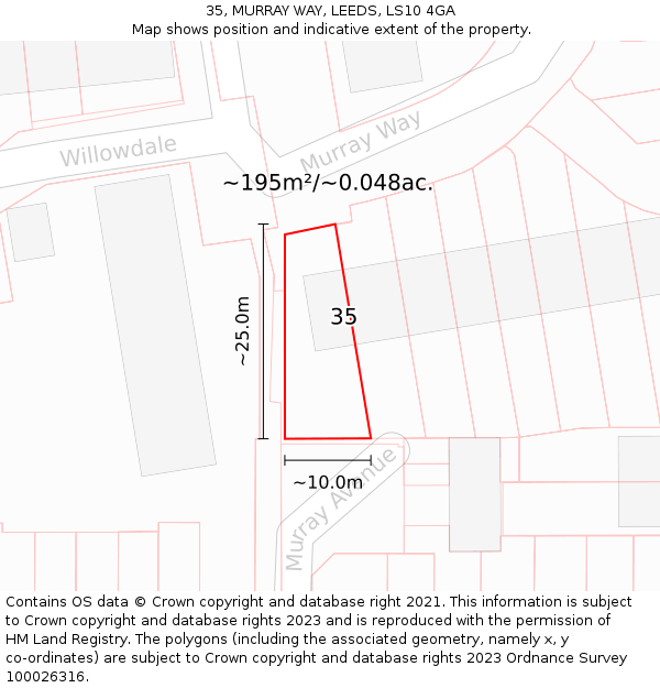 35, MURRAY WAY, LEEDS, LS10 4GA: Plot and title map