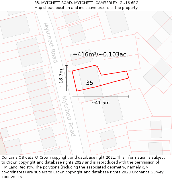 35, MYTCHETT ROAD, MYTCHETT, CAMBERLEY, GU16 6EG: Plot and title map