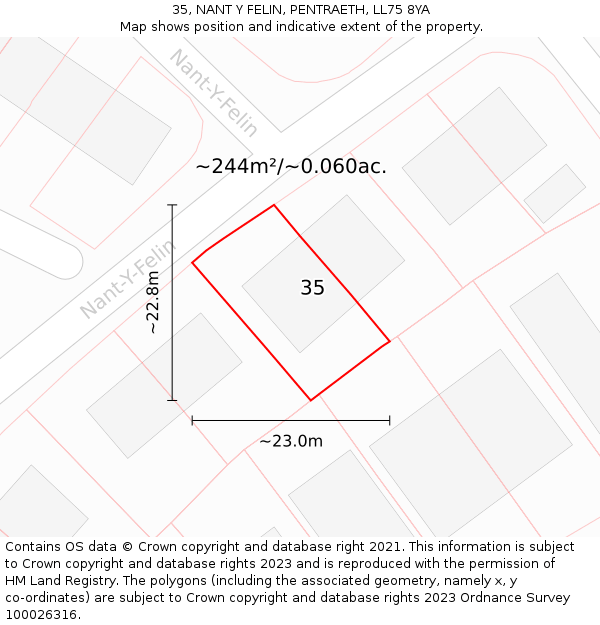 35, NANT Y FELIN, PENTRAETH, LL75 8YA: Plot and title map