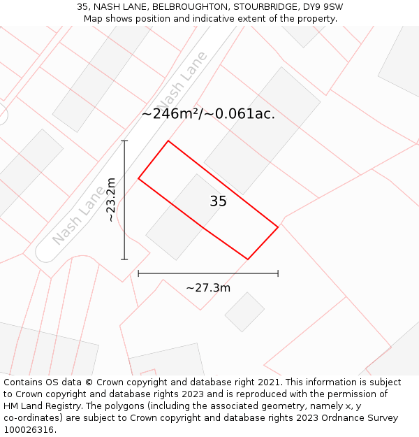 35, NASH LANE, BELBROUGHTON, STOURBRIDGE, DY9 9SW: Plot and title map