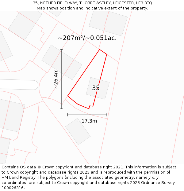 35, NETHER FIELD WAY, THORPE ASTLEY, LEICESTER, LE3 3TQ: Plot and title map