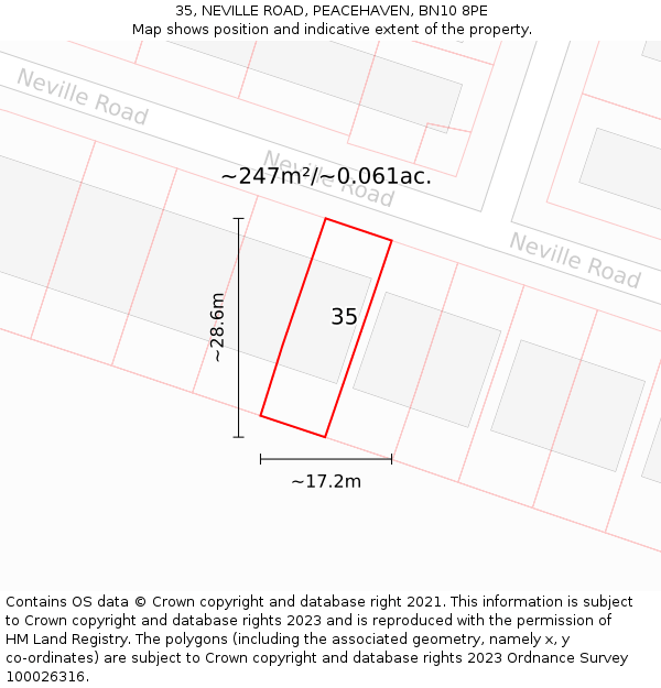 35, NEVILLE ROAD, PEACEHAVEN, BN10 8PE: Plot and title map