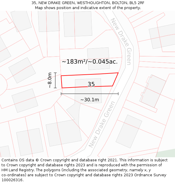 35, NEW DRAKE GREEN, WESTHOUGHTON, BOLTON, BL5 2RF: Plot and title map