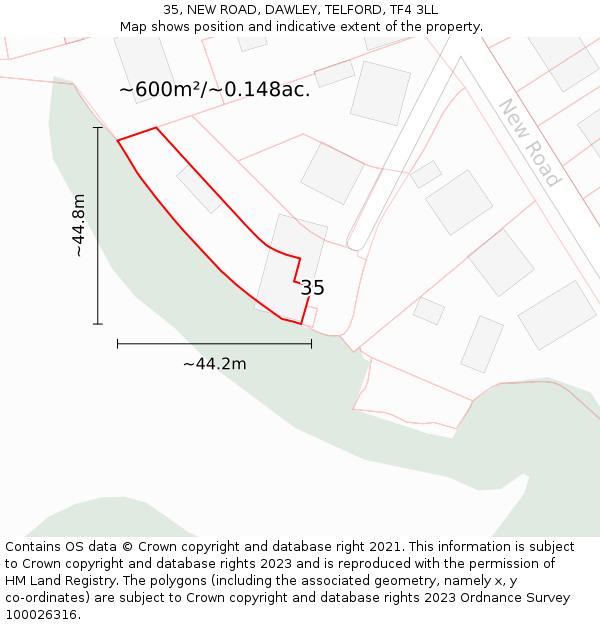 35, NEW ROAD, DAWLEY, TELFORD, TF4 3LL: Plot and title map