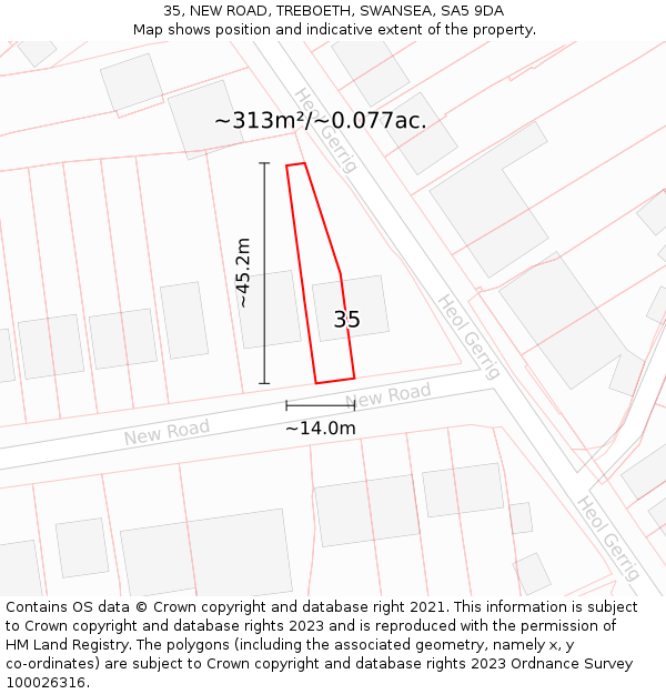 35, NEW ROAD, TREBOETH, SWANSEA, SA5 9DA: Plot and title map