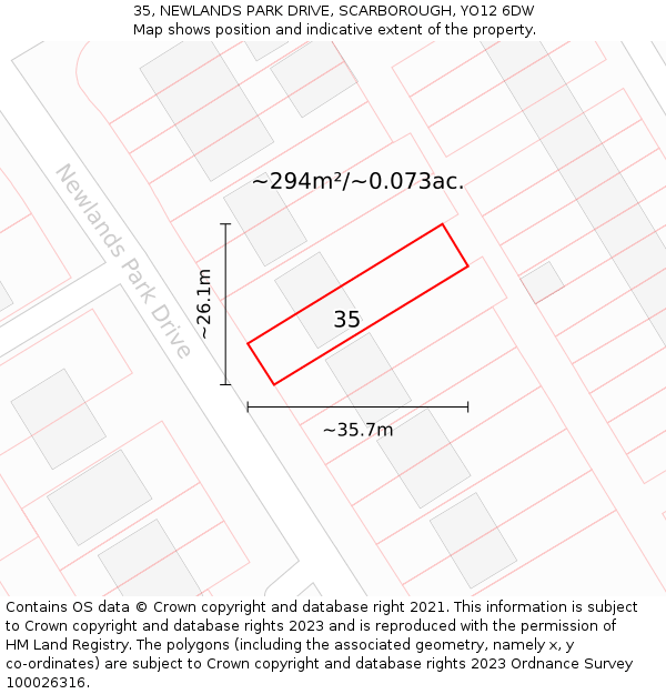 35, NEWLANDS PARK DRIVE, SCARBOROUGH, YO12 6DW: Plot and title map