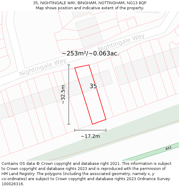 35, NIGHTINGALE WAY, BINGHAM, NOTTINGHAM, NG13 8QP: Plot and title map