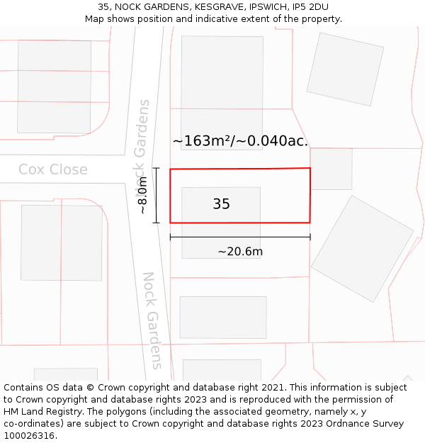 35, NOCK GARDENS, KESGRAVE, IPSWICH, IP5 2DU: Plot and title map