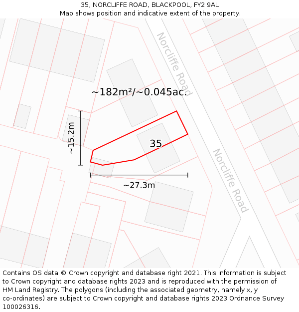 35, NORCLIFFE ROAD, BLACKPOOL, FY2 9AL: Plot and title map