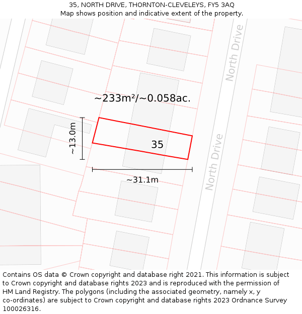 35, NORTH DRIVE, THORNTON-CLEVELEYS, FY5 3AQ: Plot and title map