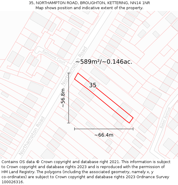 35, NORTHAMPTON ROAD, BROUGHTON, KETTERING, NN14 1NR: Plot and title map