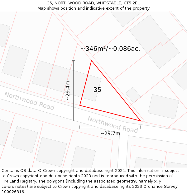 35, NORTHWOOD ROAD, WHITSTABLE, CT5 2EU: Plot and title map