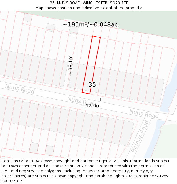 35, NUNS ROAD, WINCHESTER, SO23 7EF: Plot and title map